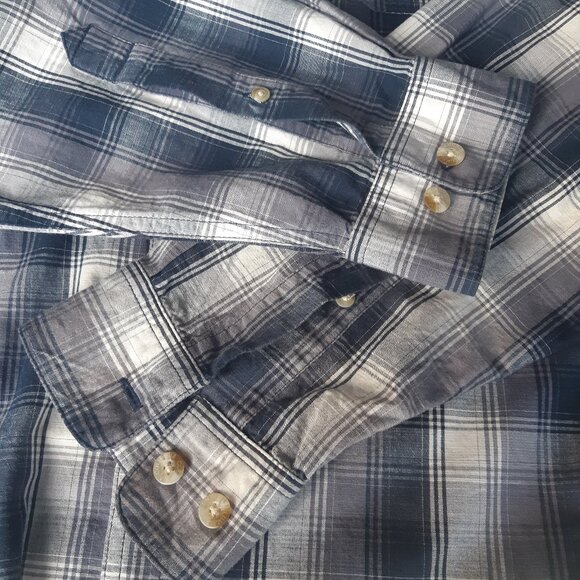 Columbia SZ M Plaid Men's Button Up Cotton Shirt Blue, White & Grey - Picture 4 of 14